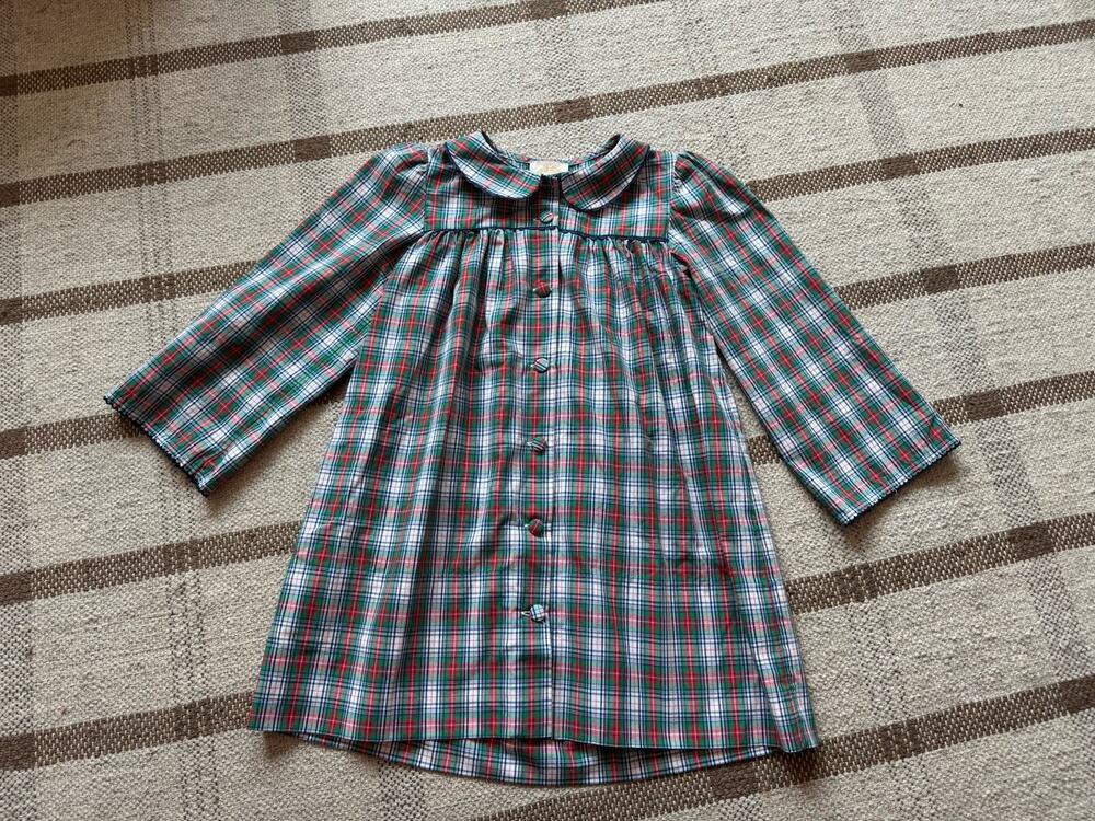 Vtg Beaufort Bonnet Company Plaid Girls Dress Blue Green Red 7 Holiday Collar